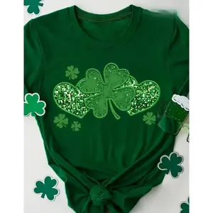 St. Patrick's Day Shamrock Heart Plaid Christian Graphic Tee, Green Fashion Outfit, Soft Cotton Comfort Top, Oversized Casual T Shirt, Best Gift For Him Her Family Friends