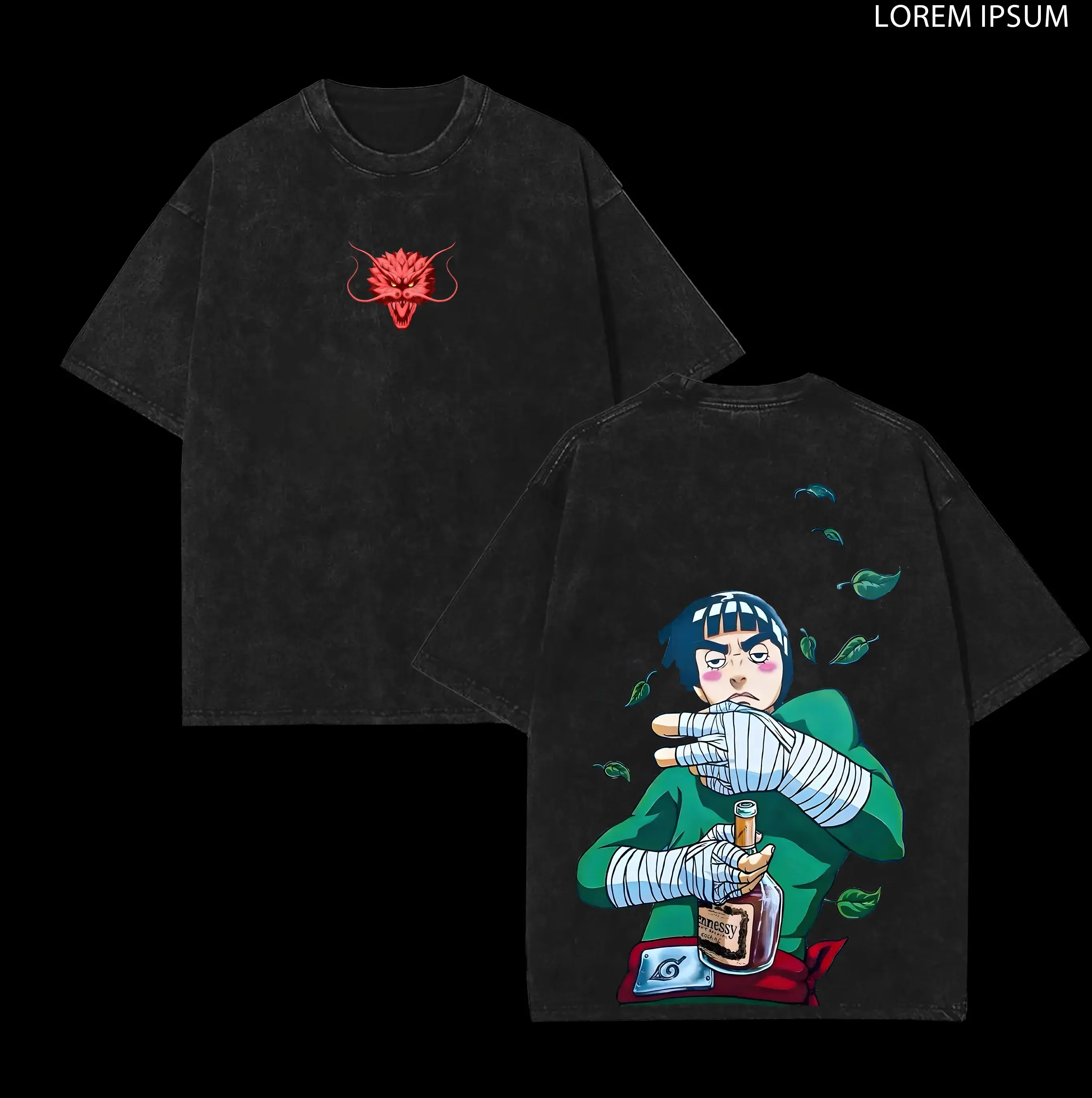 Maito Gai/Might Guy - Naruto Anime Double Printed Vintage Washed Tee Unisex Oversize Anime Manga Washed Heavyweight Cotton T-shirt, Gift For Anime Fan, Anime Lover