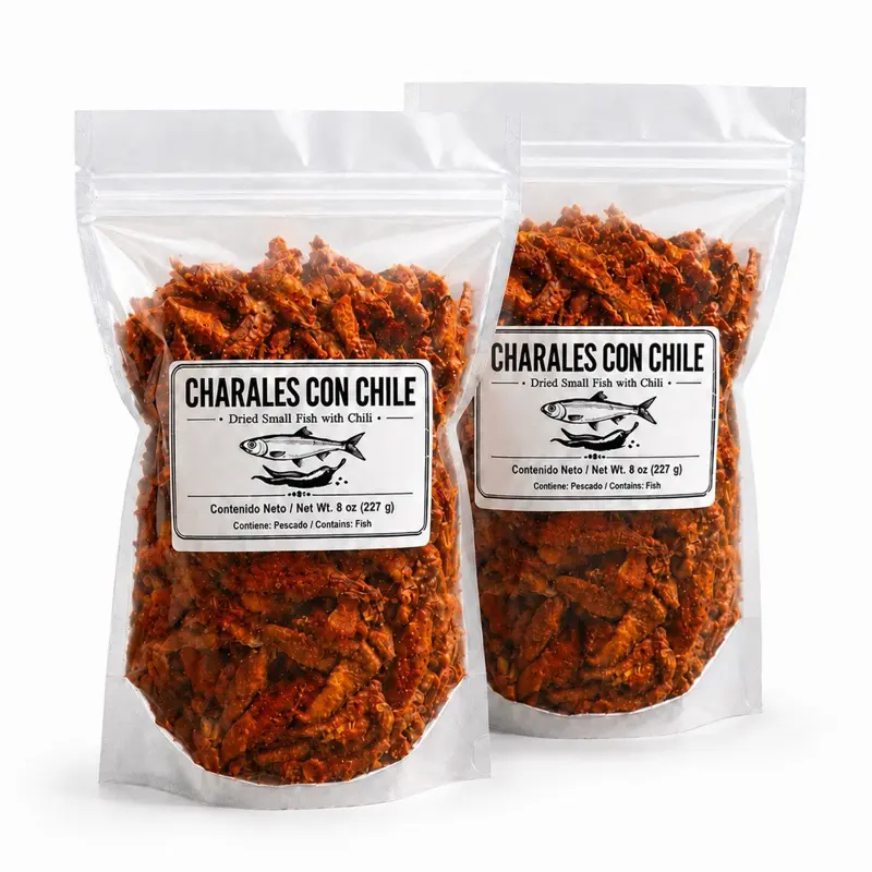 Botana Charales Secos  2 bolsas de media libra total 1 libra con chile Dried and Dehydrated Charales Snack 2 x 8 oz Perfect for Snacking 16oz total