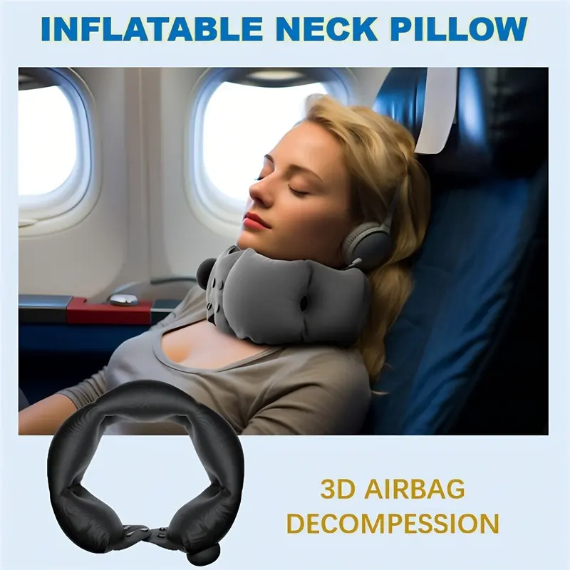 Inflatable Neck Pillow with Adjustable Firmness, Made of Soft Skin-Friendly Material for Travel Comfort