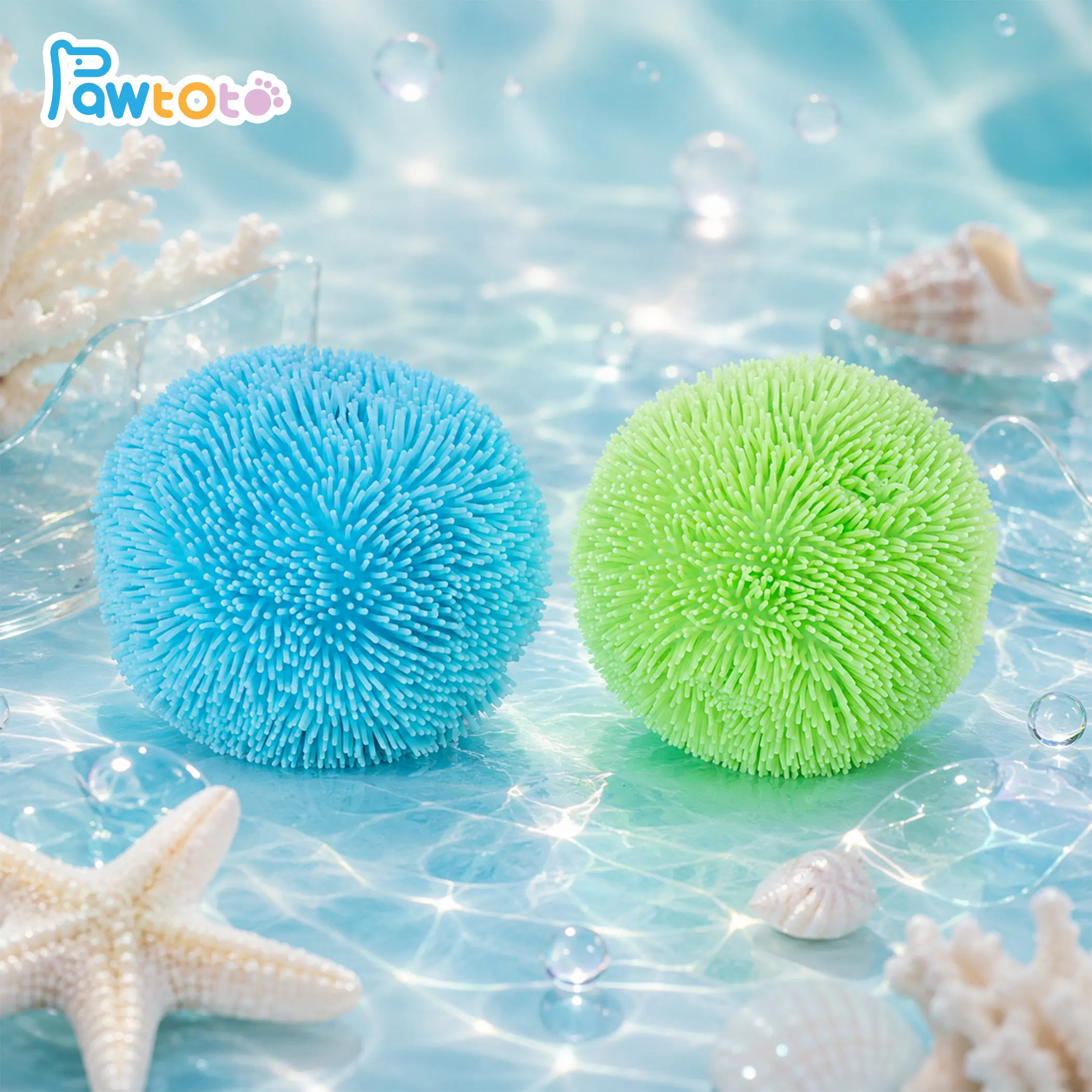 Pawtoto Jumbo Sea Urchin Squishy Stress Ball - Handmade Look Squishies with Icy Slush Sound, Summer Vibe Fidget Toy for Stress Relief