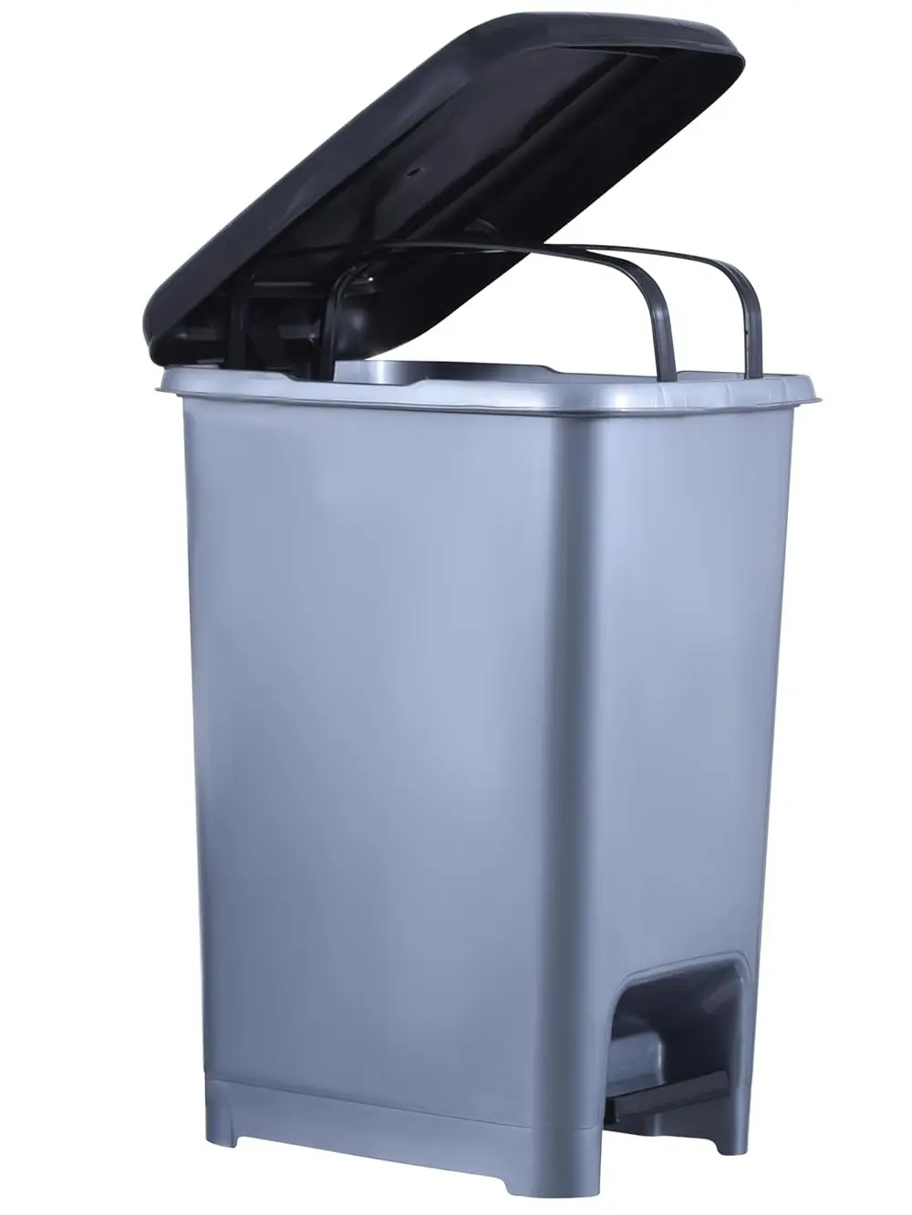 Slim Trash Can with Foot Pedal - 2.5 Gallon Step-On Garbage Bin with Lid, Small Plastic Bin for Bathroom, Kitchen, Office, Under Desk, Bedroom, Dorm - Grey/Black