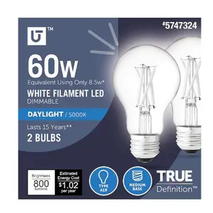 Utilitech LED light bulb 60-Watt Daylight E26 Dimmable LED General Purpose Light Bulb (2-Pack)