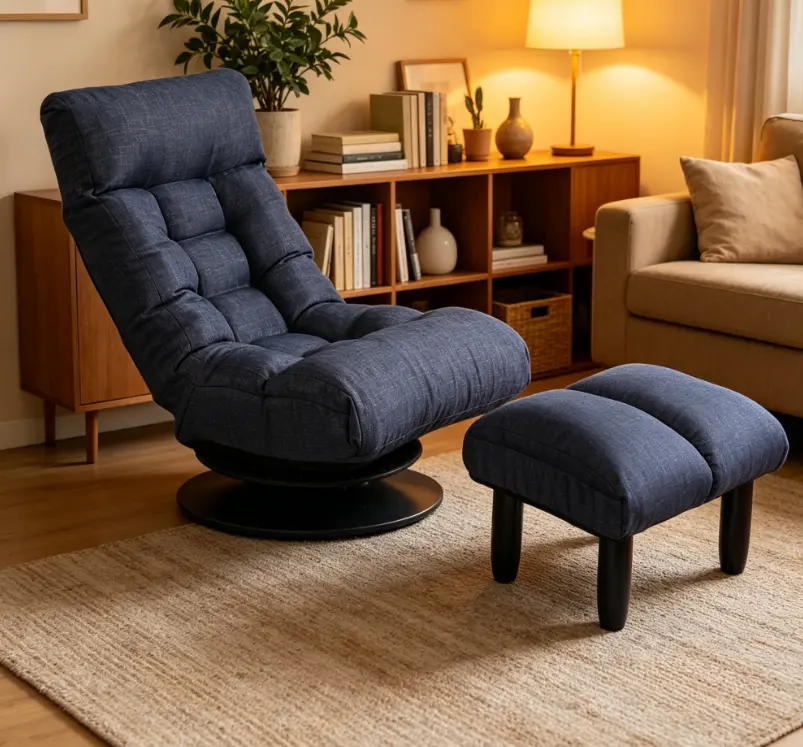Single Person 360° Swivel Recliner Chair - Metal Frame Modern Slipper Chair with Rolling Spring Base, Compact Form Easy-to-Carry Leisure Lounger for Indoor Living Room Furniture