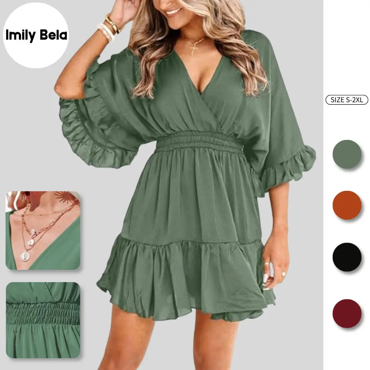 Imily Bela Women's 2-Piece V-Neck Draped Oversized Short-Sleeve Mini Dress with Duster Cardigan, Minimalist Basic Casual Summer Wear for Lady, V-Cut Casual Dresses, V-Shaped Casual Dresses