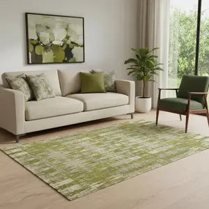 HomeRoots 650214 5 x 8 ft. Olive Green & Beige Moroccan Transitional Washable Machine Made Rectangle Area Rug with UV Protection
