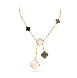 Pre-owned Van Cleef & Arpels Magic Alhambra necklace, 6 motifs 18K yellow gold, Mother of pearl, Onyx,2024 full set