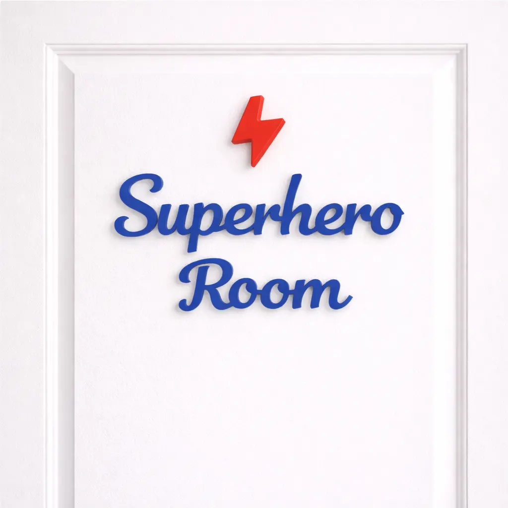 3D Printed Customizable Super Hero Room Door Sign - Lightweight Peel-Stick Home Decor Plaque for Kids' Nursery, with Optional Custom Name