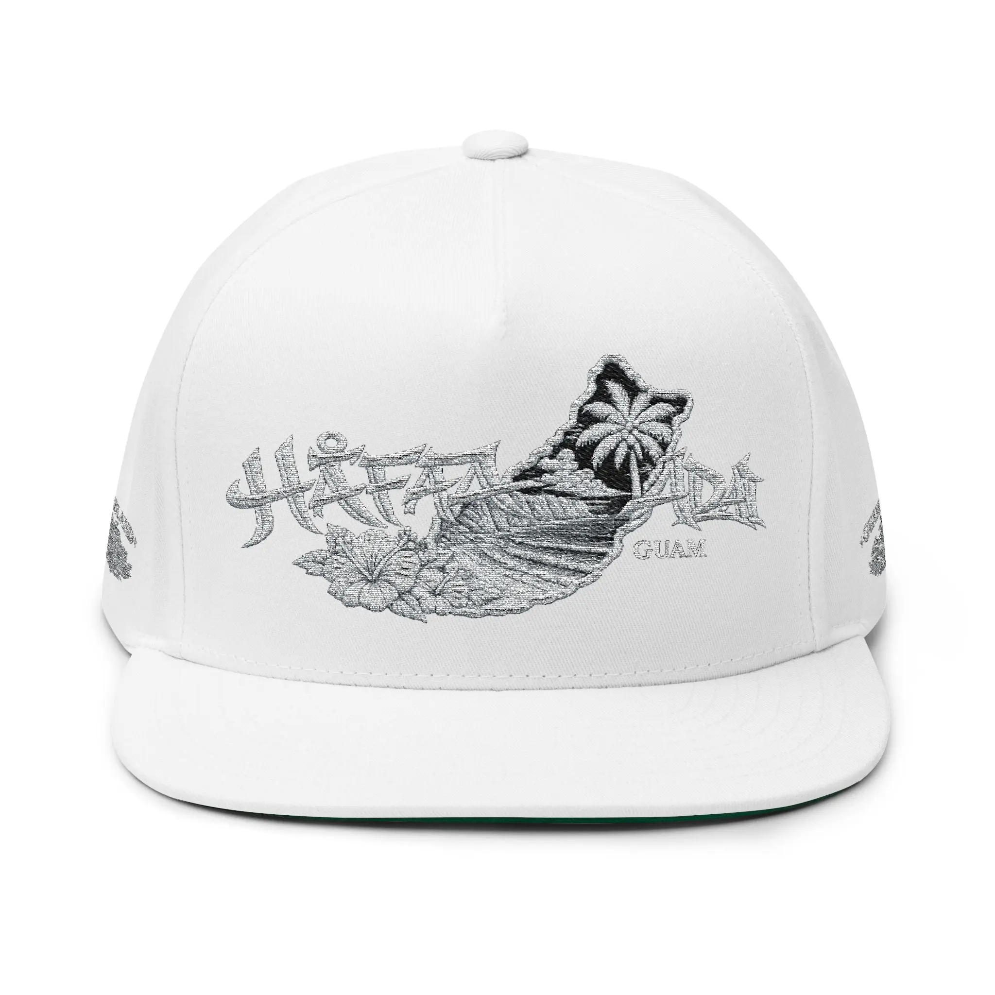 Embroidered Tropical Surf Flat Bill Cap — Palm Wave Snapback