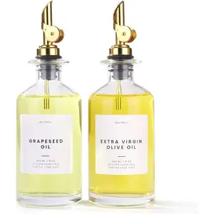 Premium Olive Oil Dispenser Bottles for Kitchen with Pourer, Oil and Vinegar Dispenser Set, Glass Dispenser, 350ml Each, Set of 2