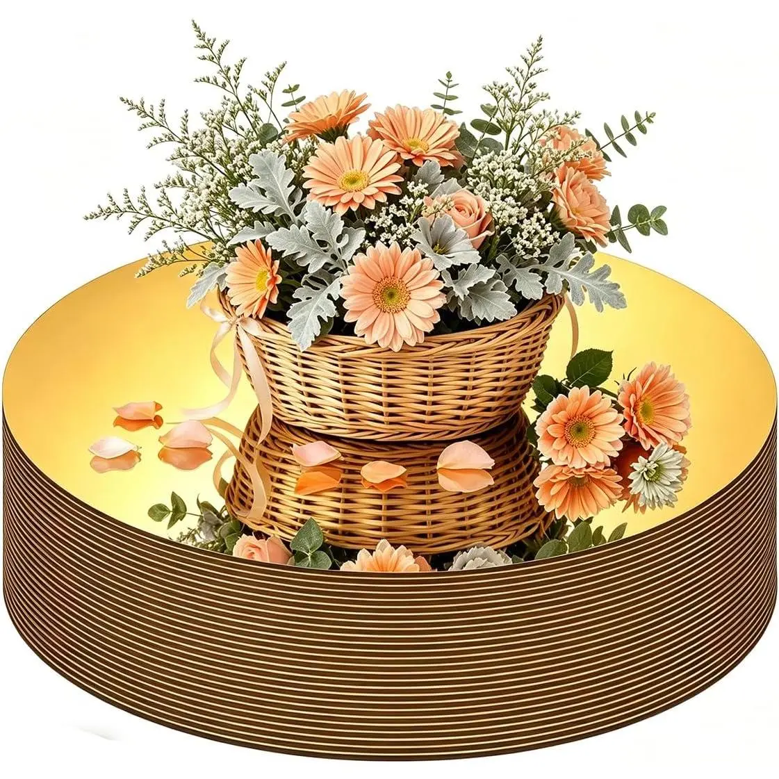 26PCS Gold Round Mirror Tiles for Table Centerpieces, 12" Flat Circle Mirror Plates for Wedding Decorations, Round Mirror Candle Plates for Party Baby Shower Birthday Decor, Decorative Table Mirrors
