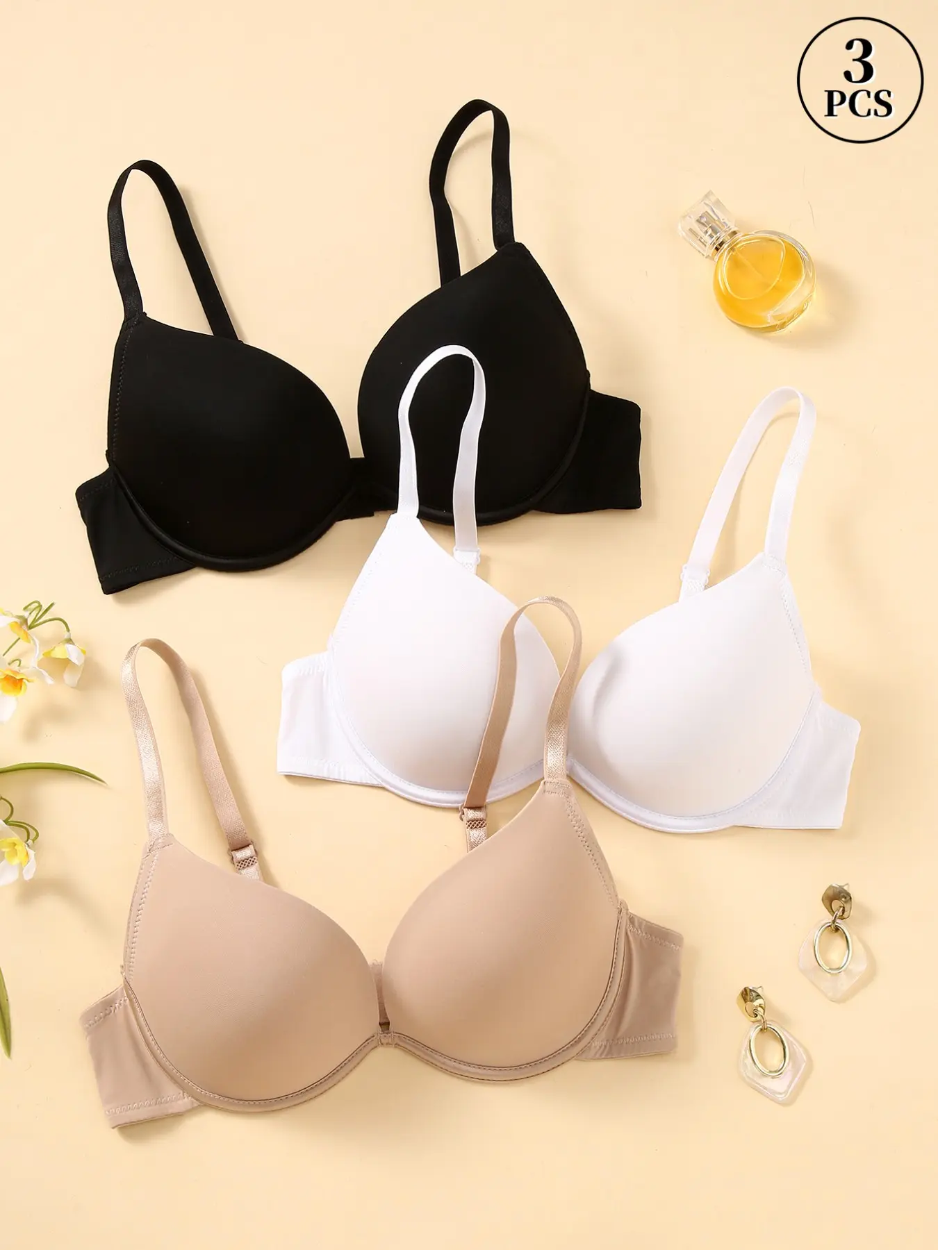 3PCS Women's Seamless Smooth Push-Up Bras, Deep V Lift cup Underwire Lift Anti‑sagging T-shirt Bra Adjustable Straps, Comfortable Breathable, Elegant, for Daily Wear Dates Underwear