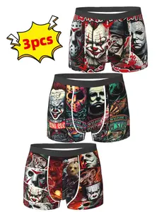 Men's Underwear Set, Breathable Comfort Fitted Design, Digital Print Cartoon Style, Ideal for Everyday Wear & Active Use