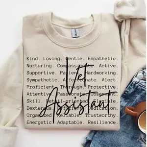 Vet Assistant words T-Shirt / Sweatshirt & Hoodie , Veterinary Assistant , Vet Assistant Cotton Fabric Fit Crewneck Bottom