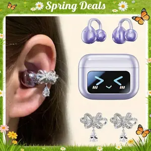 [Spring Deals] Coucur 2026 M100 Fashion Clip-On Earphones, featuring interchangeable earring accessories, an audio-visual touchscreen, and wireless audio transmission technology. Equipped with Bluetooth 6.0 for faster and more stable connections.