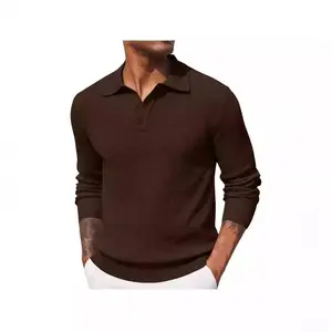 Mens Knit Polo Shirts Long Sleeve Casual Polo Sweaters Shirt Waffle Textured Collared Sweater