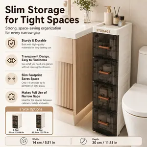 1-Piece 4-Tier Grey Ultra-Thin Transparent Door Home Storage Cabinet - Space-Saving Multi-Layer Storage Box, Suitable for Bathroom, Kitchen, Under Bed and Wardrobe, Made of Sturdy Under-Bed Storage (Suitable for 10,000+ Households, Model: DM015+5865)