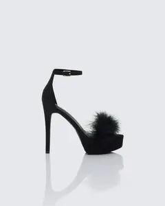 Erminia Black Feather Detail Heels