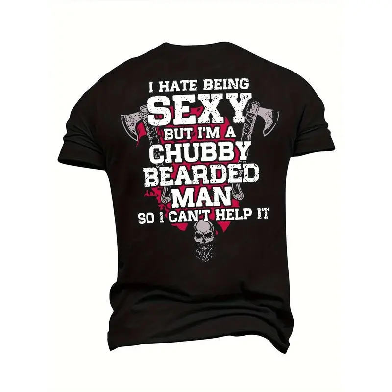 Men's Plus Size Short-Sleeve Round Neck Casual Cotton Fabric T-Shirt - Menswear with Hammer Skull Design