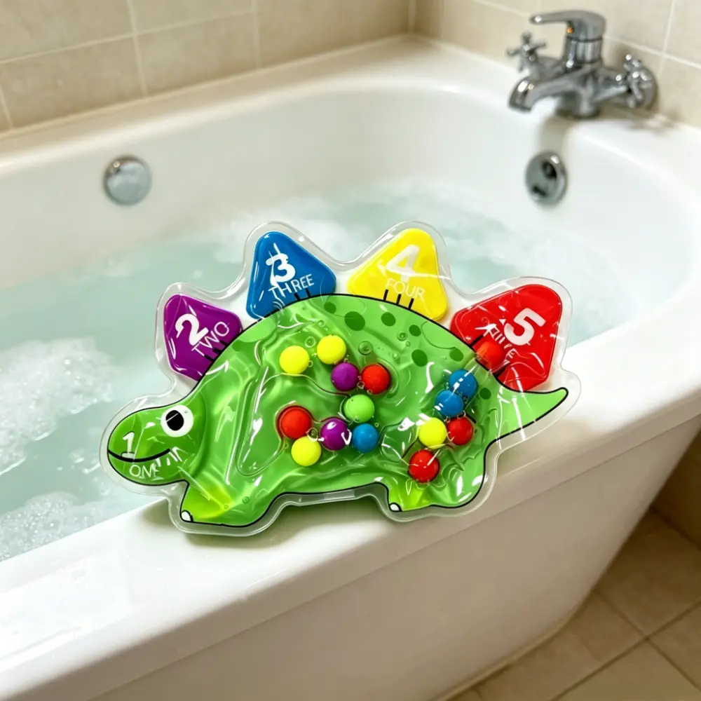 Portable Dinosaur Squeeze Fidget Toy with Floating Beads, Preschool Number Counting Educational Sensory Toy, Anxiety Relief Silicone Bubble Toy for Toddlers Kids Classroom Travel Use