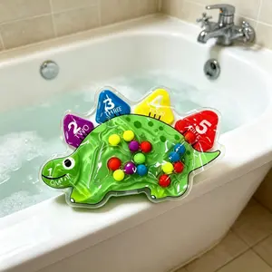Portable Dinosaur Squeeze Fidget Toy with Floating Beads, Preschool Number Counting Educational Sensory Toy, Anxiety Relief Silicone Bubble Toy for Toddlers Kids Classroom Travel Use