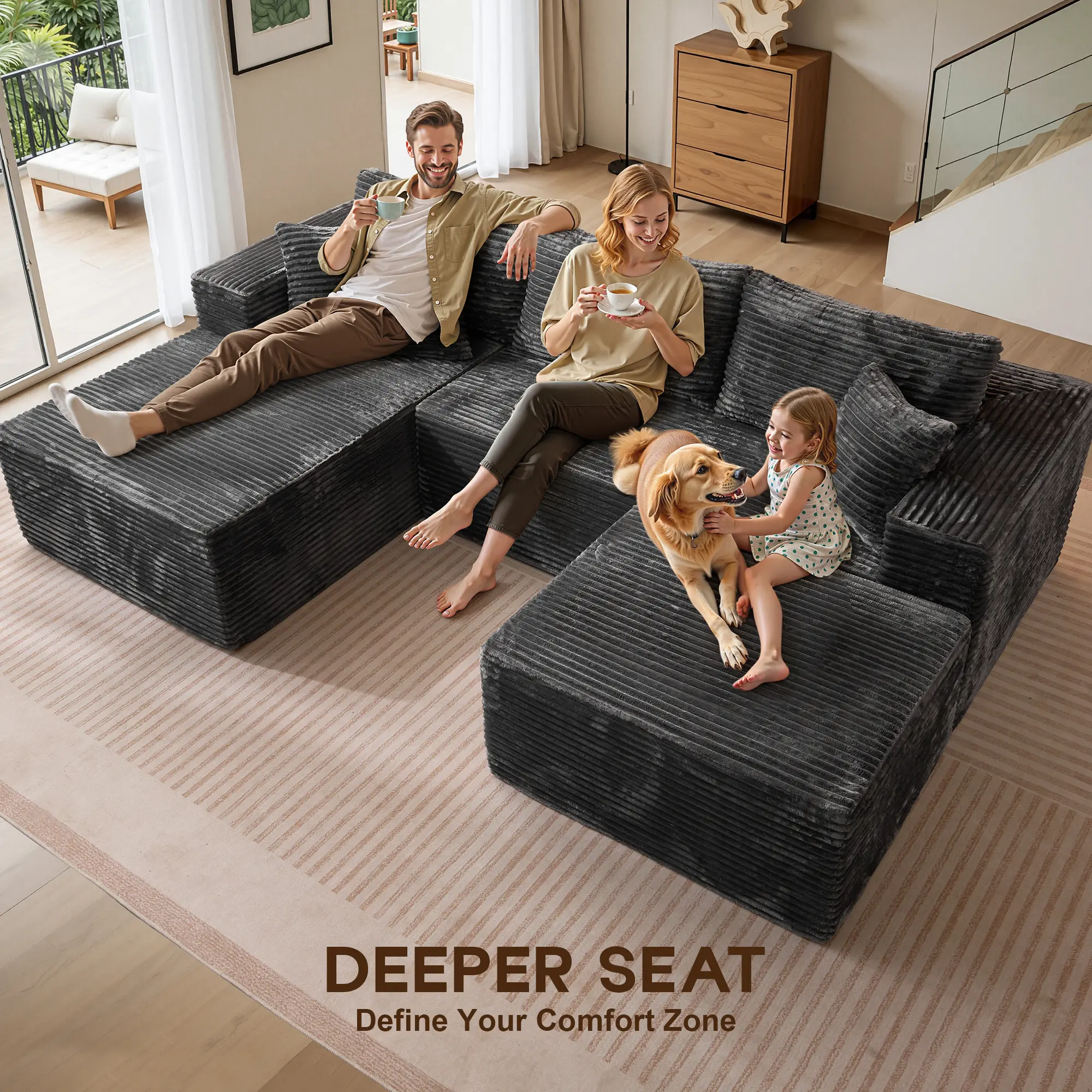 CAODOC Boneless Cloud Sectional Couch with L-Shaped Chaise, Removable Ottomans, Modern Modular Design, Deep Seat, No Assembly Required CAODOC Boneless Cloud Sectional Couch with L-Shaped Chaise, Removable Ottomans, Modern Modular Design, Deep Seat, No Assembly Required