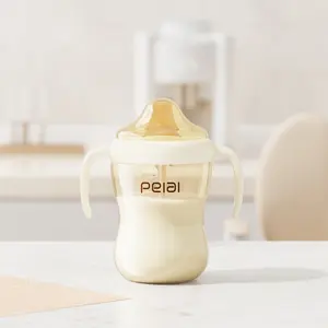 Children Learning Drinking Cup Kindergarten Water Bottle with Lid Dustproof Leak-Proof Silicone Straight Straw Baby Feeding Bottle