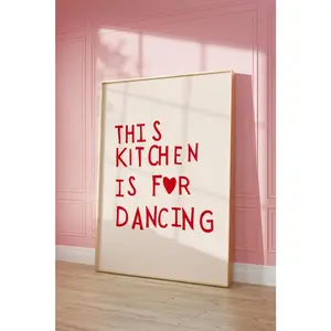 Aesthetic Kitchen Decor Cute Dance Art Red Kitchen Wall Art Print Minimalist Heart Print Trendy Kitchen Poster Decoration Gift Glossy Ornaments Room Artistic