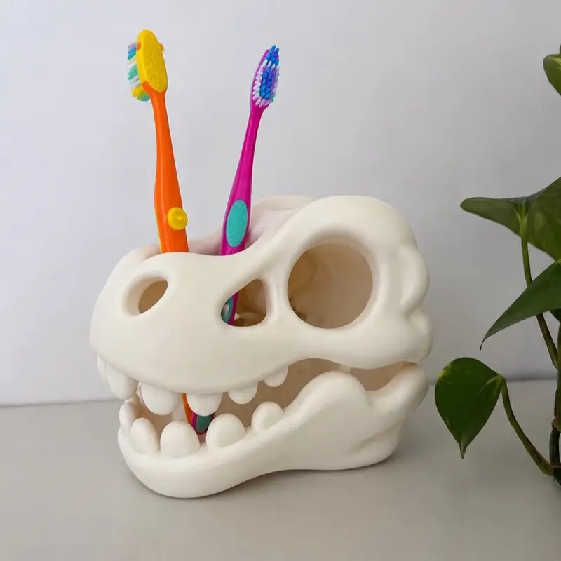Dinosaur Skull Toothbrush Holder, Kids Bathroom Organizer, 3D Printed Toothbrush Stand, Dinosaur Bathroom Decor, Toothpaste Holder, Kids Bathroom Accessories, Dino Desk Organizer, Fun Gift for Boys and Girls, Bathroom Storage