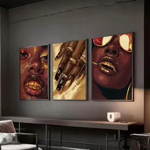 3 Count/set Gold Black Woman Poster Unframed Poster