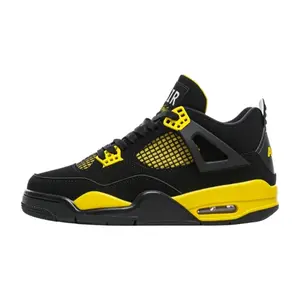 Trendy Black & Yellow Retro Mid-Top Sneakers, Lightweight Air Cushion Casual Shoes, Durable Suede & Mesh Breathable Trainers, Fashionable Color-Block Streetwear Footwear for Men Women