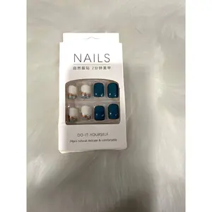 "Teal and Gold Accent Press-On Nail Set - Includes Full Prep Kit"