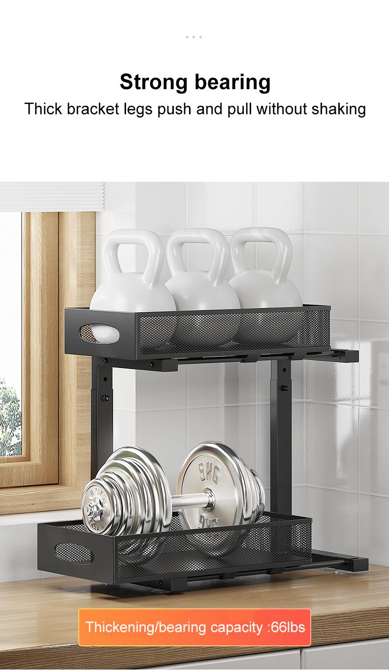 2 Pack Under Sink Organizer,Adjustable Height,2 Tier Pull Out Under Cabinet Organizer,Slide Out Thickened Metal Under Sink Storage for Kitchen Bathroom Laundry Cabinet Pantry,White,black Shelf Rack Racks