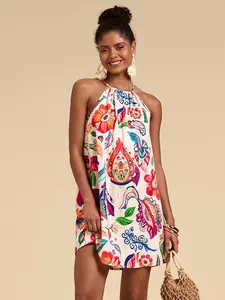 Travachic Vacation Open Shoulder Loose Printed Mini Dress For Women,Spring&Summer,Valentines Outfit,Mardi Gras Outfit Easter,Western Wear Women,Nashville Outfits,Cruise Attire,Women Beachwear,Sun Dress,Summer Dresses For Women