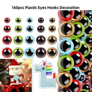 160 Pieces of Safety Eye Beads with Washers, 4 Different Sizes (10, 12, 16, 18mm), Suitable for Plush Toys, Halloween Decorations, Crochet Crafts, Crochet Enthusiast Gifts, Plush Animal Accessories, DIY Handmade Materials