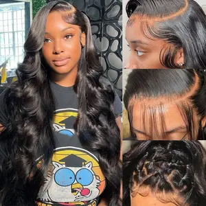 13x6 Body Wave Lace Front Wigs Human Hair Pre Plucked 180% Density HD Transparent Lace Frontal Wigs Human Hair for Women Glueless Wigs Human Hair with Baby Hair Natural Color