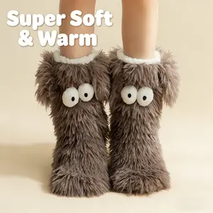 Women's Plush Slippers Socks Floor Socks Winter Home IndoorThickened Fleece-Lined Anti-Slip Adult Women's Plush SnowSocks Shoe Covers