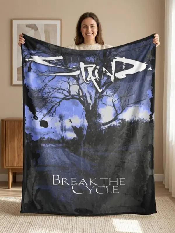 Staind Break The Cycle Fleece Blanket, Blue Dark Tree Artwork Alternative Rock Band Album Inspired Fan Throw Blanket Gift