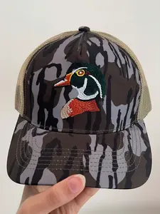 Vintage Wood Duck Hunting Trucker Hat | Retro Timber Camo Waterfowl Snapback Cap | Bottomland Bark Camo Country Outdoors Mesh Baseball Hat Men Women