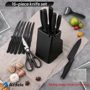16-Piece Kitchen Knife Set for Chef, Sharp Knife Set with Universal Knife Block, Anti-Rust Kitchen Knife Block Set, (Black) Stainless Steel Cutting，Knife Set with Built-in Sharpener，Dishwasher safe