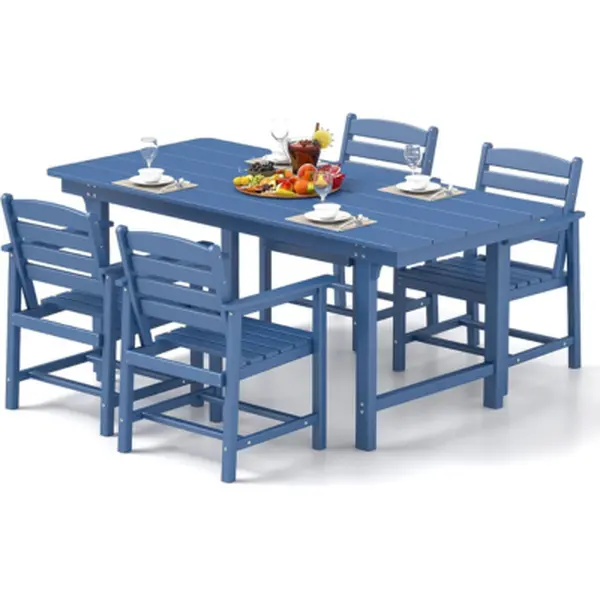 FOOWIN 5-Piece Patio Dining Sets Outdoor Table and Chairs HDPE Outdoor Dining Set with Umbrella Hole,Outdoor Furniture Dining Set Navy Blue