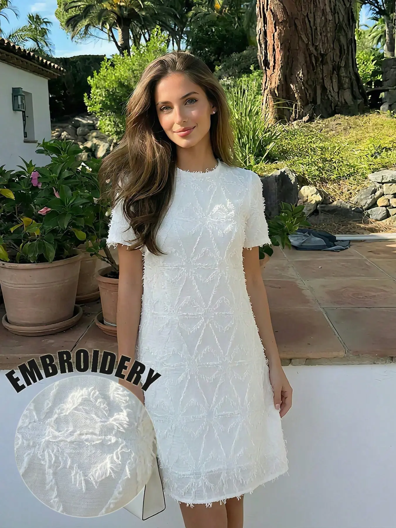 Women's Elegant Embroidered Dress, French Style Summer, High-Quality Medium-Length Casual Wear, Stylish Round Neck Design, Chic Elegance - TikTok Shop Women's Elegant Embroidered Dress, French Style Summer, High-Quality Medium-Length Casual Wear, Stylish Round Neck Design, Chic Elegance - TikTok Shop