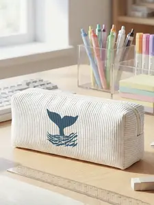 Fish Tail Pattern 2D Print Velvet Pen Bag, Smooth Zipper, Organize School Supplies, Essential for Students, Casual Tool Bag
