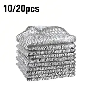10/20pcs  Non-Scratch Wire Cleaning Rags Double-Layer Reusable Dishcloths for Kitchen Washable Steel Wire Scrubber for Pans & Sinks Professional Grade Cleaning Cloths