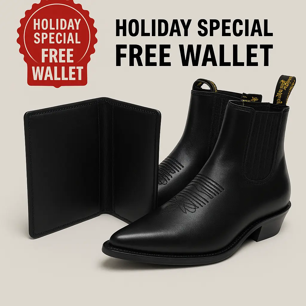 Men's Cowboy Genuine Leather Short Ankle Design Boots Botin Vaquero Tradicional Durable Non-Slip Sole Comfortable Fit Ideal for Construction Farm Work or Outdoor Tasks