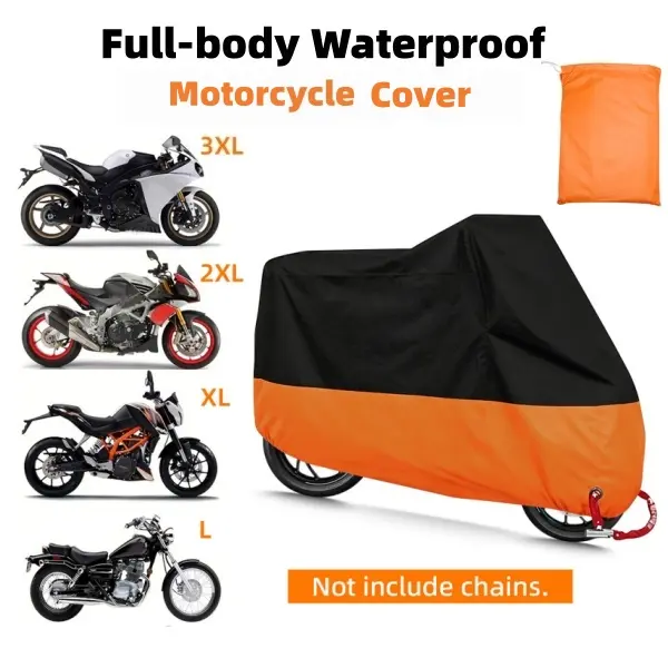 Motorcycle Cover - Motorcycle Accessories, 104.33x49.21x41.34 in Snug Fit for Most Models, Water-Resistant, UV-Blocking Cloth, Scratch Guard, Dustproof, Elastic Bands, Anti-Theft Hole, All-Seasons Protection