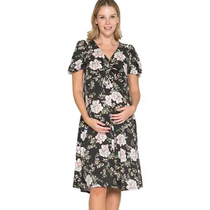 Front Cinch Floral Maternity Dress
