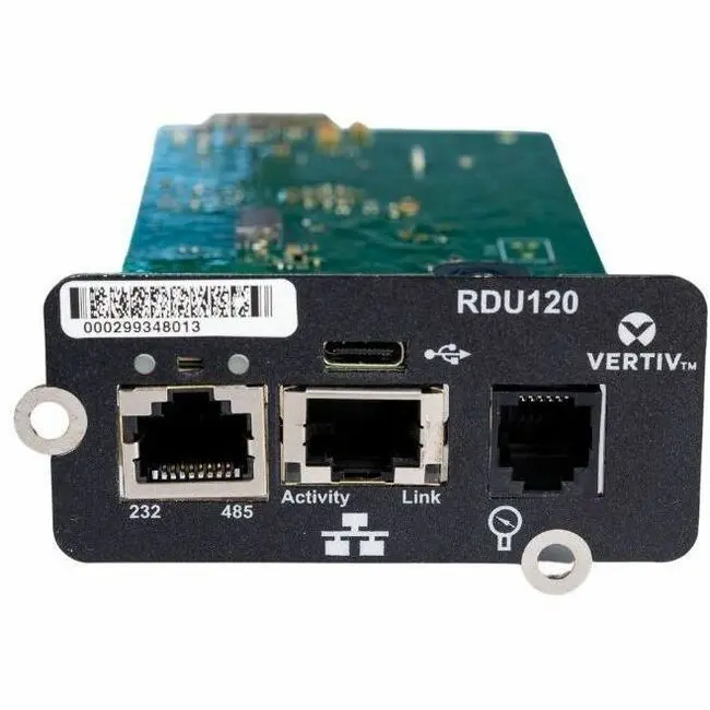 Vertiv Liebert IntelliSlot RDU120 Network Card Remote Monitoring Adapter RS-485 USB Port UL2900-1 cybersecurity certified 1Gb Ethernet RDU120