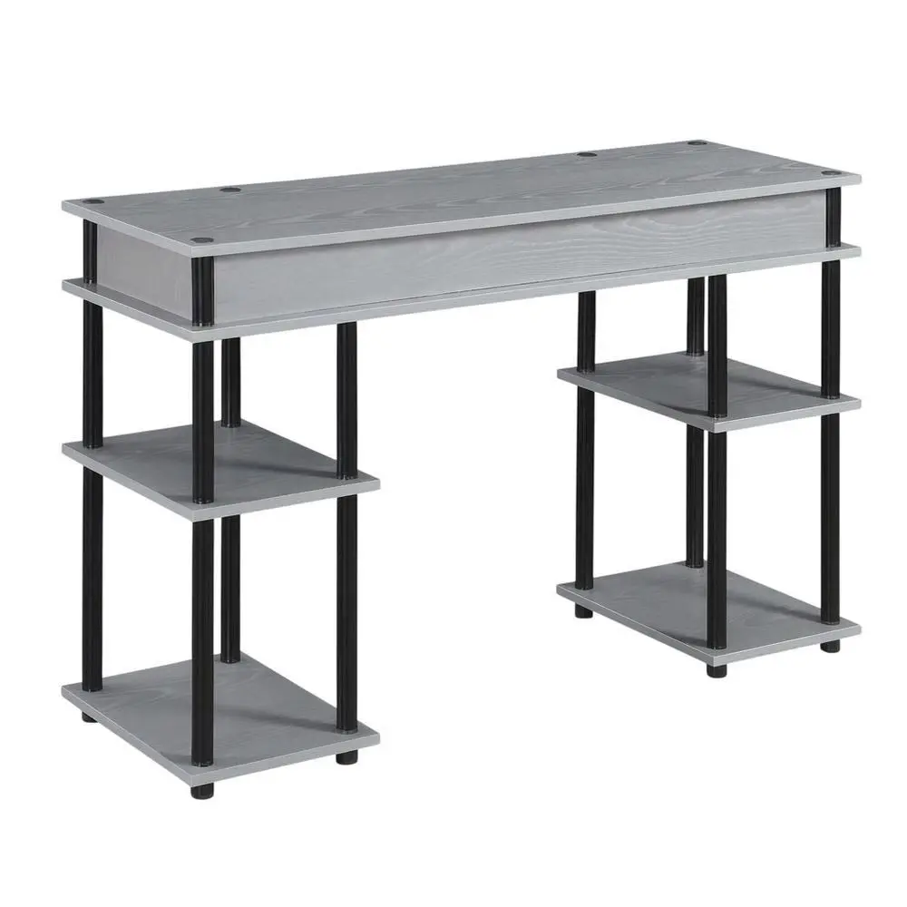 Contemporary Gray Rectangular Office Computer Desk for Single User, Melamine Overlayment, Steel Frame, Scratch Resistant
