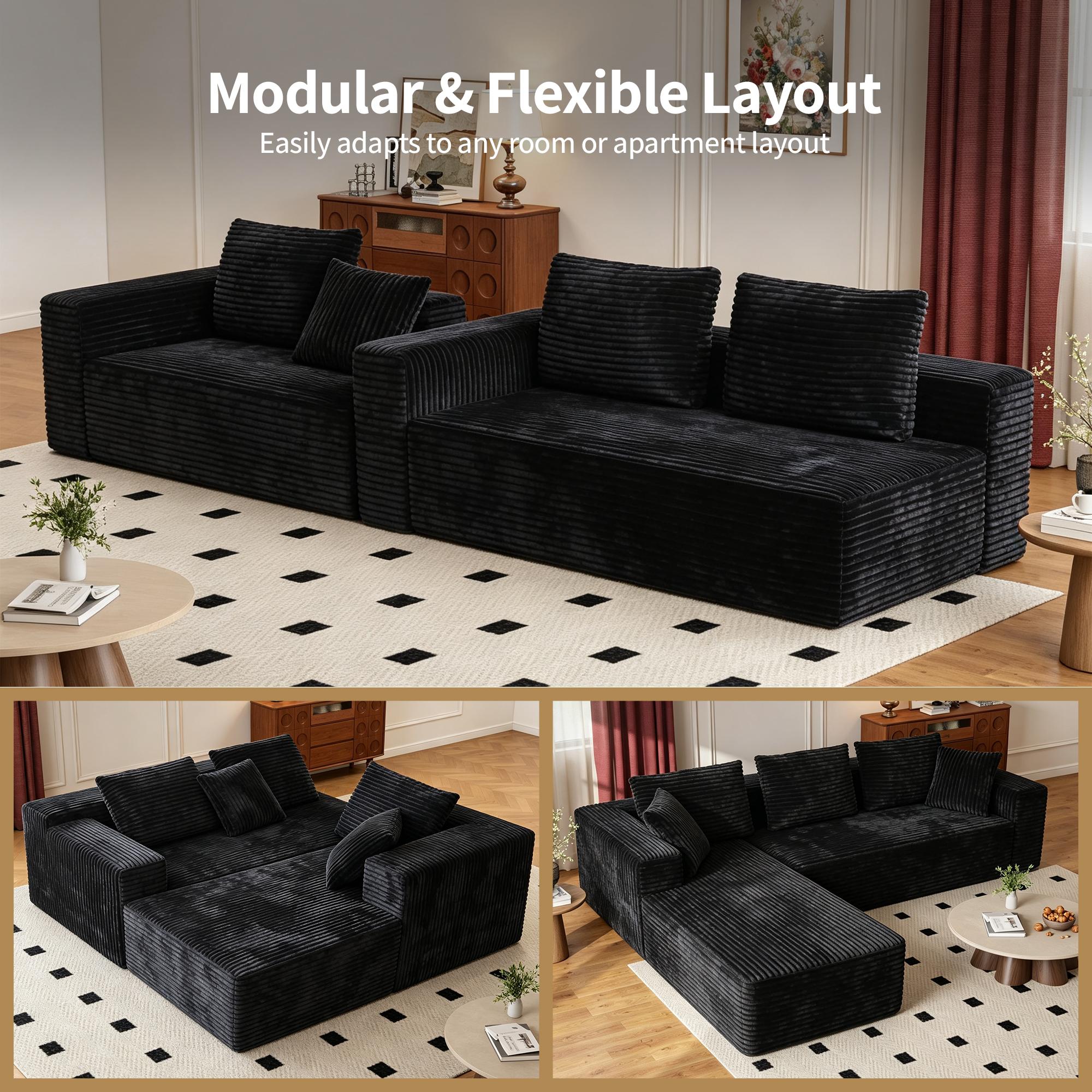 ModemHub 106" Sectional Cloud Sofa for Living Room,L-Shaped Modular Boneless Couch,Plush Corduroy,Modern Modular Sofa with Deep Seat,Comfy Couches Set Black,cloud couches